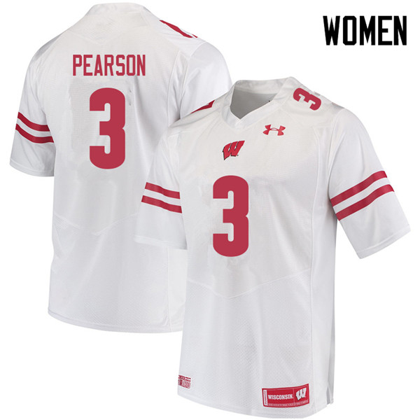 Wisconsin Badgers Women's #3 Reggie Pearson NCAA Under Armour Authentic White College Stitched Football Jersey QO40K68YQ
